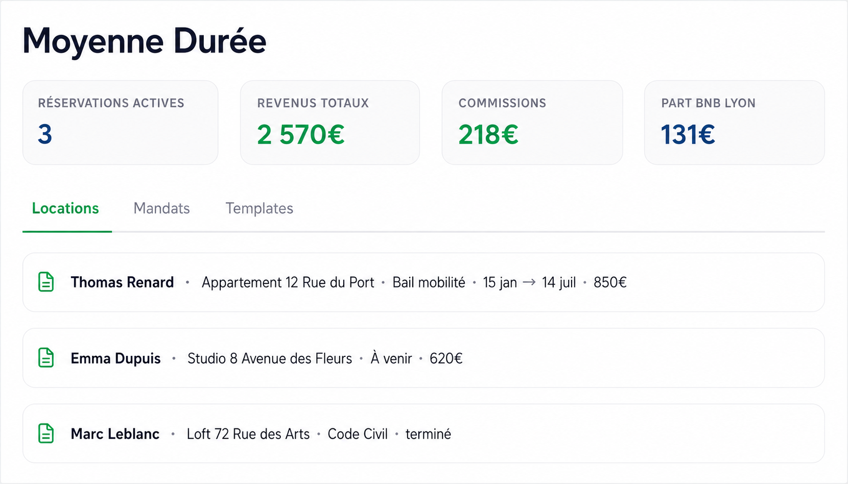 Moyenne durée — baux Code Civil Klok
