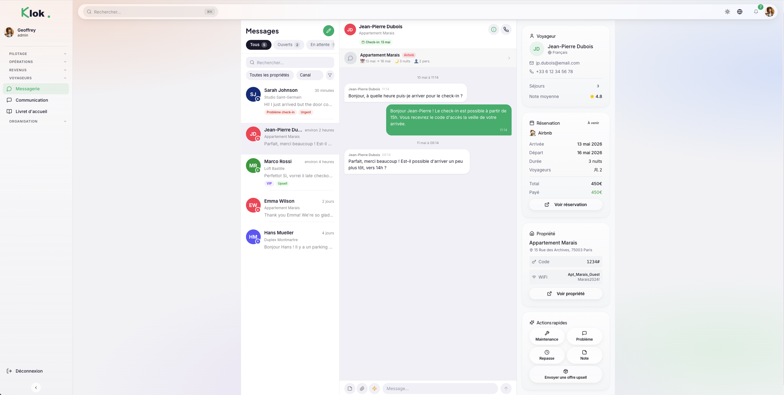 Boîte unifiée — avec actions Klok