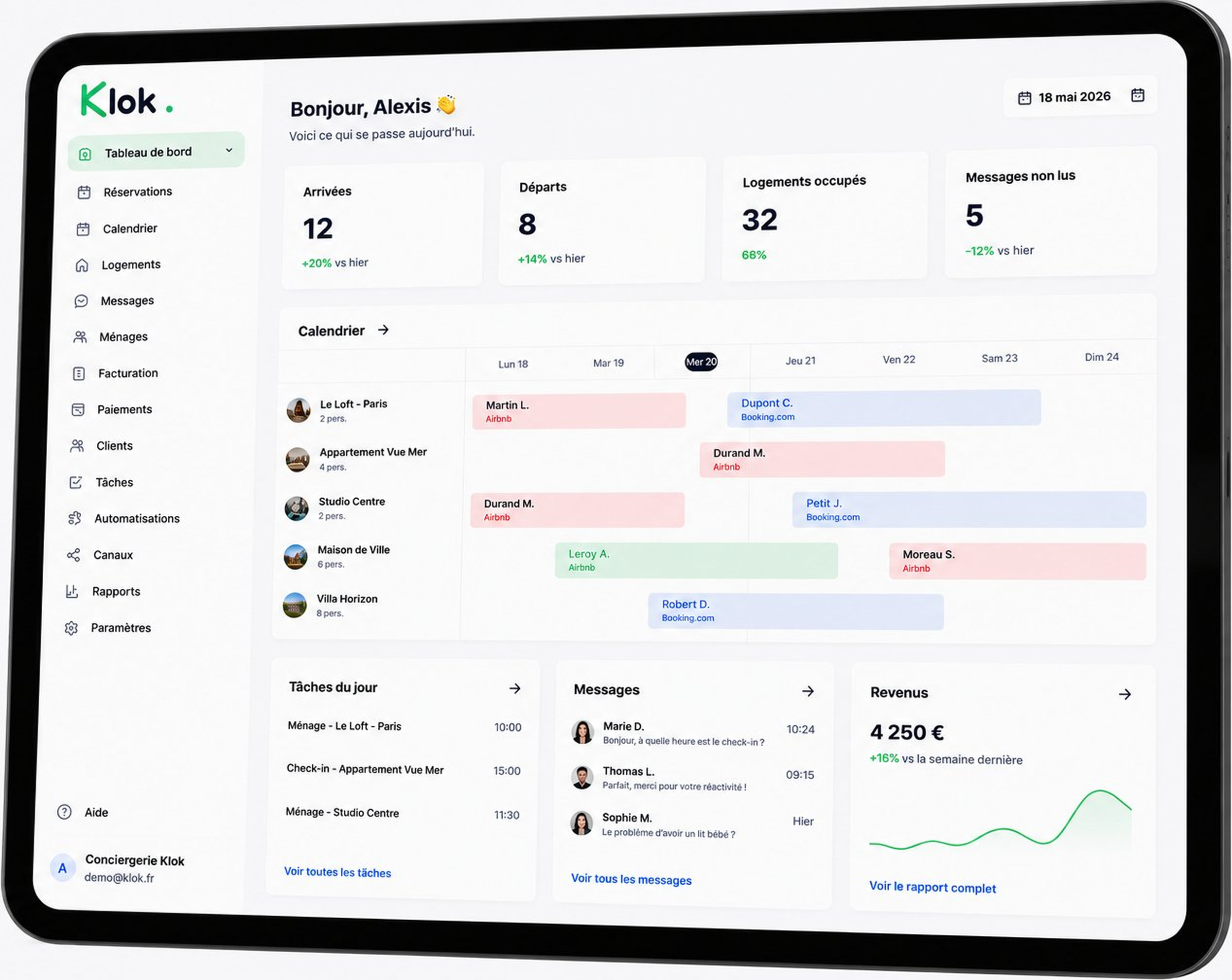Klok app dashboard